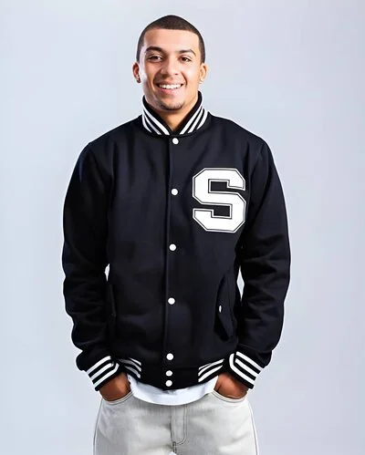 Black and white custom made jacket with logo