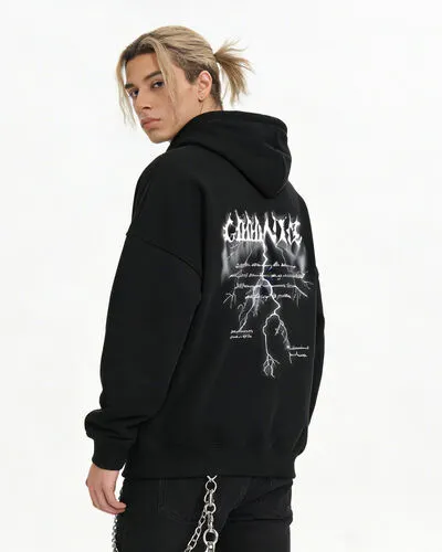Custom made black printed hoodie