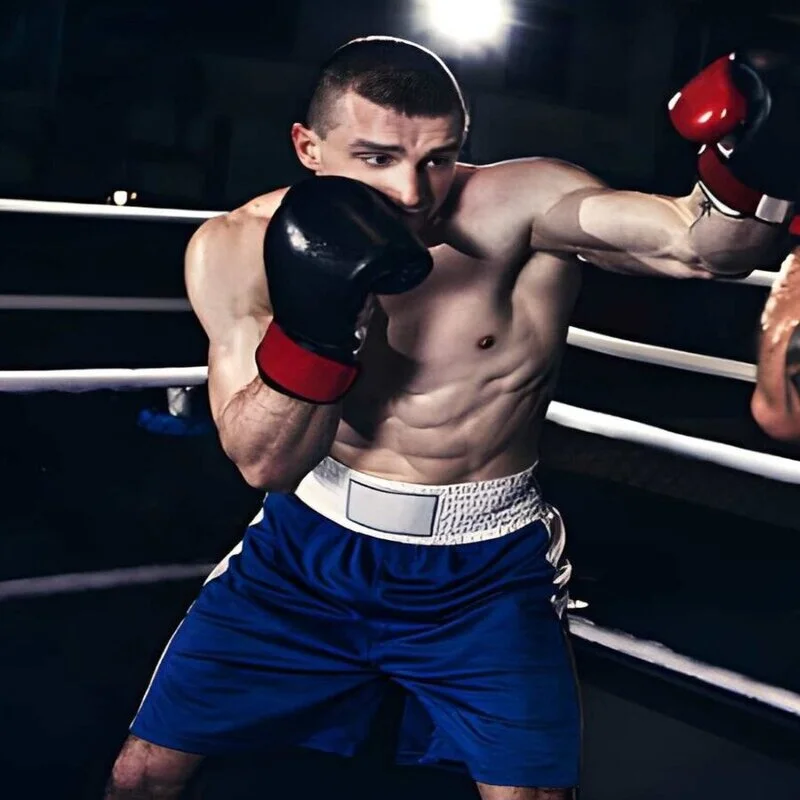 Player wearing custom made boxing shorts
