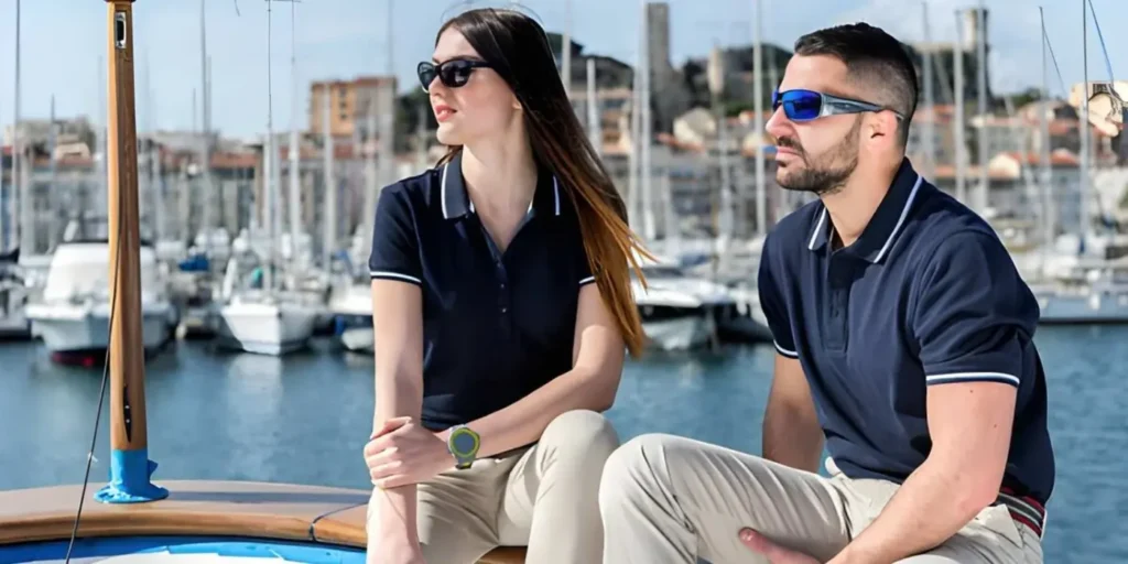 Couple wear polo shirts manufactured by fascicle international