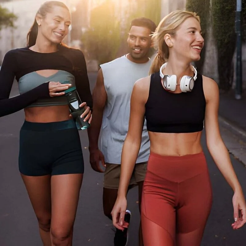 People wearing custom made active wear during walking