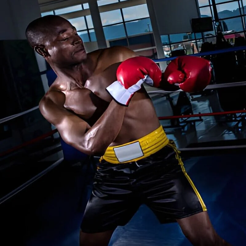 Player wearing custom made boxing shorts