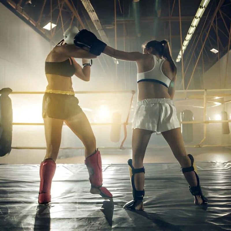 Womens wearing custom made boxing shorts
